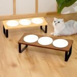 Sunhoo Elevated Cat Food Bowl Raised Kitty Dish Ceramic Tilted Pet Bowls Set of 3 Indoor Cats Dishes Dia 4.7in/12cm Anti Vomiting with Natural Bamboo Stand Gamelle Pour Chat - Image 8