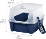 IRIS USA Large High Sided Cat Litter Box with Scoop, Open Top Litter Pan for Big Cats, Anti-Scatter No Tracking Design, Easy Clean, Navy - Image 3
