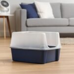 IRIS USA Large High Sided Cat Litter Box with Scoop, Open Top Litter Pan for Big Cats, Anti-Scatter No Tracking Design, Easy Clean, Navy - Image 6