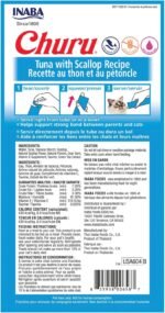 INABA Churu Cat Treats, Lickable, Squeezable Creamy Purée Cat Treat with Green Tea Extract & Taurine, 14 Grams Each Tube, 24 Tubes (4 per Pack), Tuna with Scallop Recipe - Image 4