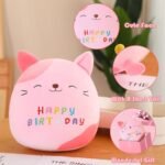 SQEQE Cat Plush Cuddly Birthday Cat Stuffed Animal Toy Soft Kitty Plush Pillows Cartoon Cat Plushies Doll Gift for Kids Birthday (Pink, 10 inch) - Image 3