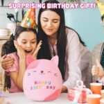 SQEQE Cat Plush Cuddly Birthday Cat Stuffed Animal Toy Soft Kitty Plush Pillows Cartoon Cat Plushies Doll Gift for Kids Birthday (Pink, 10 inch) - Image 8
