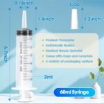 60ml Syringe for Liquid,5 Pack Large Plastic Syringes with Adapters and Cap,Individually Sealed Syringe for Feeding,Irrigation Water and Scientific Labs - Image 3