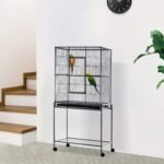 PawHut 64" Large Bird Cage, Rolling Metal Parrot Cage, Bird House with Detachable Rolling Stand, Storage Shelf, Wood Perch, Food Container, 30.25" x 18.5" x 64" - Image 3