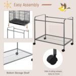 PawHut 64" Large Bird Cage, Rolling Metal Parrot Cage, Bird House with Detachable Rolling Stand, Storage Shelf, Wood Perch, Food Container, 30.25" x 18.5" x 64" - Image 4
