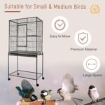 PawHut 64" Large Bird Cage, Rolling Metal Parrot Cage, Bird House with Detachable Rolling Stand, Storage Shelf, Wood Perch, Food Container, 30.25" x 18.5" x 64" - Image 7