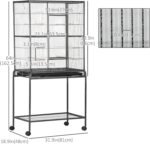 PawHut 64" Large Bird Cage, Rolling Metal Parrot Cage, Bird House with Detachable Rolling Stand, Storage Shelf, Wood Perch, Food Container, 30.25" x 18.5" x 64" - Image 8