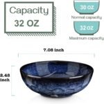 vicrays Ceramic Salad Bowls Set for Kitchen, Serving - 32 Ounce Soup Bowls, Pasta Bowls, Chip Resistant, Dishwasher Microwave Safe, Large, Fluted, stoneware, Set of 6 (Blue) - Image 3