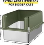 Stainless Steel Litter Box, 60 x 40 x 30 cm XL Large Metal Cat Litter Box with High Enclosed Side for Big Cats, Non-Stick, Anti-Leakage Easy Clean, Include Footboard, Litter Scoop & Litter Mat(Green) - Image 4