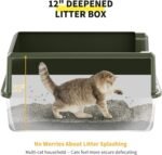 Stainless Steel Litter Box, 60 x 40 x 30 cm XL Large Metal Cat Litter Box with High Enclosed Side for Big Cats, Non-Stick, Anti-Leakage Easy Clean, Include Footboard, Litter Scoop & Litter Mat(Green) - Image 5
