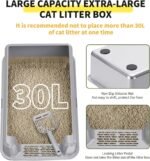 Stainless Steel Litter Box, 60 x 40 x 30 cm XL Large Metal Cat Litter Box with High Enclosed Side for Big Cats, Non-Stick, Anti-Leakage Easy Clean, Include Footboard, Litter Scoop & Litter Mat(Green) - Image 6
