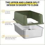 Stainless Steel Litter Box, 60 x 40 x 30 cm XL Large Metal Cat Litter Box with High Enclosed Side for Big Cats, Non-Stick, Anti-Leakage Easy Clean, Include Footboard, Litter Scoop & Litter Mat(Green) - Image 7