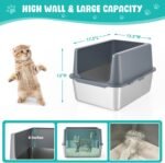 Stainless Steel Cat Litter Box,High Sided Enclosed Cat Litter Box Anti-Leakage,Non-Stick Litter Box with Lid,17.5" L x 13.5" W x 12" H(Grey) - Image 3