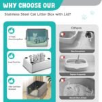 Stainless Steel Cat Litter Box,High Sided Enclosed Cat Litter Box Anti-Leakage,Non-Stick Litter Box with Lid,17.5" L x 13.5" W x 12" H(Grey) - Image 8