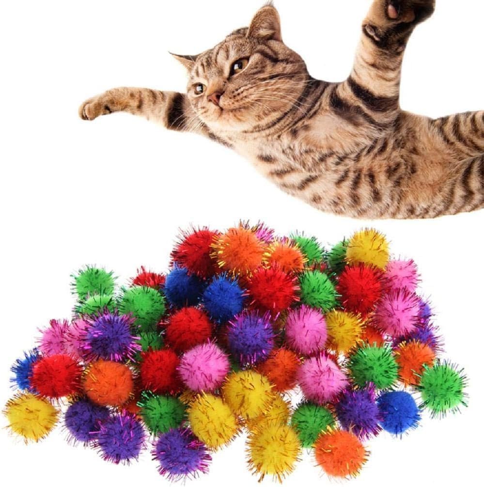 100 Pcs Colorful Sparkly Glitter Tinsel Balls & Pom Balls for Cats, for Kittens Exercise and Multiple Cats Play and Chase - Image 3