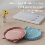 Cat Bowls for Indoor Gentle Small Kitten (2pcs, Coral&Blue, Soft Silicone) Shallow Wide Plates Feeder Whisker Fatigue Relief Cute Pet Kitty Food Water Dishes Set Anti Slip, Dishwasher Safe - Image 4