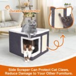 Cat Houses for Indoor Cats - Large Cat Bed Cave for Cat House with Scratch Pad and Fluffy Ball, Foldable Cat Hideaway with Reversible Cushion Cat Condo for Multi Small Pet, Dark Grey - Image 3