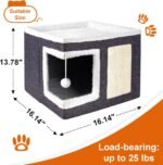 Cat Houses for Indoor Cats - Large Cat Bed Cave for Cat House with Scratch Pad and Fluffy Ball, Foldable Cat Hideaway with Reversible Cushion Cat Condo for Multi Small Pet, Dark Grey - Image 4