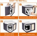 Cat Houses for Indoor Cats - Large Cat Bed Cave for Cat House with Scratch Pad and Fluffy Ball, Foldable Cat Hideaway with Reversible Cushion Cat Condo for Multi Small Pet, Dark Grey - Image 7