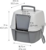 IRIS USA Cat Litter Box, Large Litter Box Enclosure with Front Door Flap and Scoop, Covered Kitty Litter Box with Handle and Buckles for Portability and Privacy, Gray - Image 3