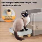 Litter Box Step, Litter Box Ramp/Catcher with Wooden Base, Anti-Tracking & Easy to Clean, Ideal for Small & Elderly Cats (Grey) - Image 5