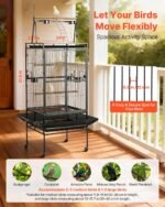 VEVOR Bird Cage, 32.7 x 31.1 x 82.7 inch, Open Flat Top, Wrought Iron Bird Flight Cage with Perches, Slide-Out Tray, Plastic Feeders, for Cockatiel, Monk Parakeet, Amazon Parrot, African Grey Parrot - Image 3