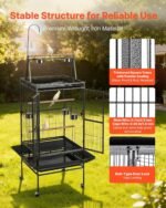 VEVOR Bird Cage, 32.7 x 31.1 x 82.7 inch, Open Flat Top, Wrought Iron Bird Flight Cage with Perches, Slide-Out Tray, Plastic Feeders, for Cockatiel, Monk Parakeet, Amazon Parrot, African Grey Parrot - Image 4