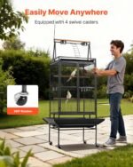 VEVOR Bird Cage, 32.7 x 31.1 x 82.7 inch, Open Flat Top, Wrought Iron Bird Flight Cage with Perches, Slide-Out Tray, Plastic Feeders, for Cockatiel, Monk Parakeet, Amazon Parrot, African Grey Parrot - Image 6