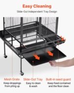 VEVOR Bird Cage, 32.7 x 31.1 x 82.7 inch, Open Flat Top, Wrought Iron Bird Flight Cage with Perches, Slide-Out Tray, Plastic Feeders, for Cockatiel, Monk Parakeet, Amazon Parrot, African Grey Parrot - Image 7