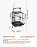 VEVOR Bird Cage, 32.7 x 31.1 x 82.7 inch, Open Flat Top, Wrought Iron Bird Flight Cage with Perches, Slide-Out Tray, Plastic Feeders, for Cockatiel, Monk Parakeet, Amazon Parrot, African Grey Parrot - Image 8