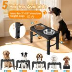 COMESOON Elevated Dog Bowls, 5 Adjustable Heights (3.9"-13.4") Raised Dogs Food Bowl Stand for Medium Large Sized Dogs, Non-Slip Foldable Travel Pet Feeder Grey with Stainless Steel Bowls - Image 3