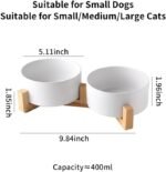 Ceramic Pet Bowls for Dog and Cat, No Spill Dog Food and Water Bowl Set with Anti-Slip Wooden Stand, Feeding Dishes Suitable for Small, Medium and Large Cats Dogs White（400ml/13.5oz） - Image 3