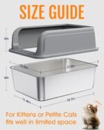 Stainless Steel Cat Litter Box for Kittens, Metal Kitty Litter Box with Scoop, Anti-Leakage Top Entry, Non-Sticky, Easy to Clean, Grey, M (1 Pack) - Image 6