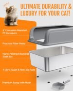 Stainless Steel Cat Litter Box for Kittens, Metal Kitty Litter Box with Scoop, Anti-Leakage Top Entry, Non-Sticky, Easy to Clean, Grey, M (1 Pack) - Image 7
