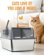 Stainless Steel Cat Litter Box for Kittens, Metal Kitty Litter Box with Scoop, Anti-Leakage Top Entry, Non-Sticky, Easy to Clean, Grey, M (1 Pack) - Image 8