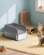 Stainless Steel Cat Litter Box for Kittens, Metal Kitty Litter Box with Scoop, Anti-Leakage Top Entry, Non-Sticky, Easy to Clean, Grey, M (1 Pack) - Image 10