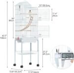 YITAHOME 62" Metal Bird Cage Parrot Cockatiel Lovebird Pigeon with Roof Rolling Stand and Hanging Toy (White) - Image 3