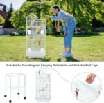 YITAHOME 62" Metal Bird Cage Parrot Cockatiel Lovebird Pigeon with Roof Rolling Stand and Hanging Toy (White) - Image 4