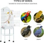 YITAHOME 62" Metal Bird Cage Parrot Cockatiel Lovebird Pigeon with Roof Rolling Stand and Hanging Toy (White) - Image 6