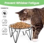 Ceramic Elevated Cat Bowls - Raised Cat Food Bowls Whisker Friendly, Anti-Vomiting Cat Food Plate, Elevated Cat Dish for Indoor Cats - Stylish, Safe and Hygienic Cat Food Bowl Set（2 Pack） - Image 5
