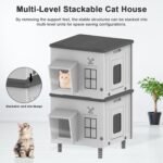 Large Stackable Heated Cat House for Outdoor Use in Winter, 100% Waterproof Insulated Outdoor Cat House with Safety Escape Door, Warm Cats Shelter with Heated Pet Mat Bed for Stray Cats（Grey） - Image 8