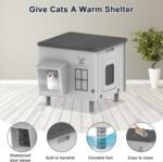 Large Stackable Heated Cat House for Outdoor Use in Winter, 100% Waterproof Insulated Outdoor Cat House with Safety Escape Door, Warm Cats Shelter with Heated Pet Mat Bed for Stray Cats（Grey） - Image 9