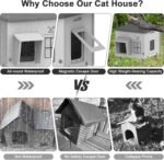 Large Stackable Heated Cat House for Outdoor Use in Winter, 100% Waterproof Insulated Outdoor Cat House with Safety Escape Door, Warm Cats Shelter with Heated Pet Mat Bed for Stray Cats（Grey） - Image 10
