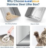 Enclosed Stainless Steel Cat Litter Box with Lid Extra Large Litter Box for Big Cats XL Metal Litter Pan Tray with High Wall Sides Enclosure, Non-Sticky, Anti-Leakage, Easy Cleaning - Image 6