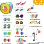 37 PCS Cat Toys Kitten Toys, Rainbow Tunnel Interactive Cat Feather Teaser Cat Wand Toys with Super Suction Cup Fluffy Mouse Crinkle Balls Spring Toy Set for Cat - Image 3