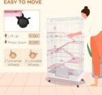 PawHut 63" H Guinea Pig Cage, 6-Level Rabbit Cage for Ferret, Chinchilla, Hedghog, Bunny, Small Animal Habitat with Wheels, Slide-Out Tray, Ramp, Pink - Image 5