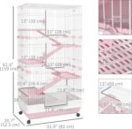 PawHut 63" H Guinea Pig Cage, 6-Level Rabbit Cage for Ferret, Chinchilla, Hedghog, Bunny, Small Animal Habitat with Wheels, Slide-Out Tray, Ramp, Pink - Image 8