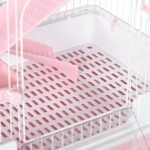 PawHut 63" H Guinea Pig Cage, 6-Level Rabbit Cage for Ferret, Chinchilla, Hedghog, Bunny, Small Animal Habitat with Wheels, Slide-Out Tray, Ramp, Pink - Image 10