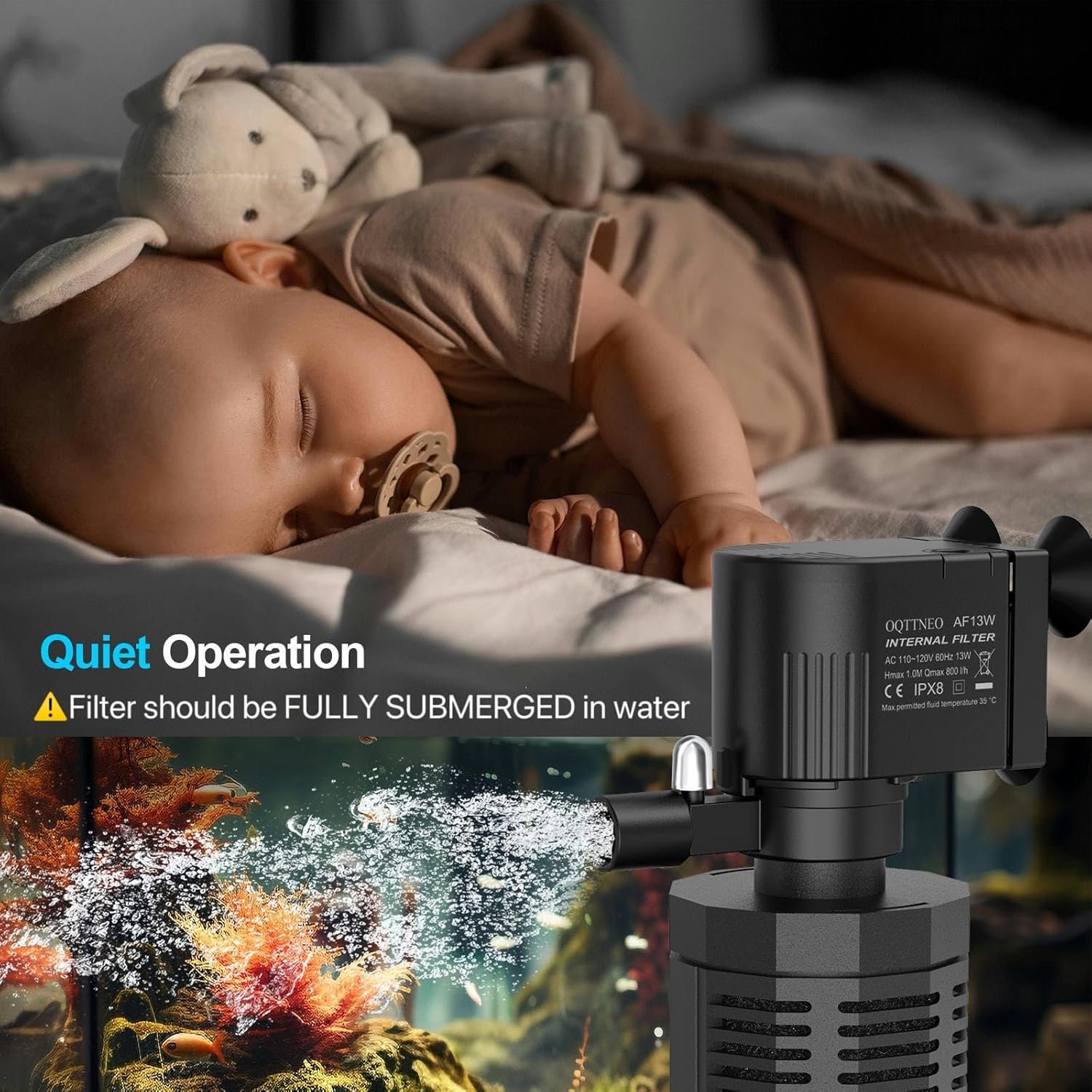 Aquarium Internal Filter for 20-50 Gallons, Ultra-Quiet Fish Tank Filter Biochemical Filtration 320GPH Powerful Pump Submersible Aquarium Filter Tank Clear Air Supply - Image 5