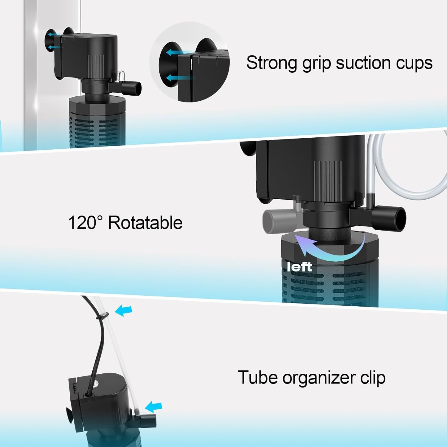 Aquarium Internal Filter for 20-50 Gallons, Ultra-Quiet Fish Tank Filter Biochemical Filtration 320GPH Powerful Pump Submersible Aquarium Filter Tank Clear Air Supply - Image 6